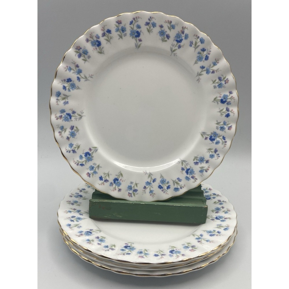 Royal Albert Memory Lane 4 Bread Appetizer Plates Blue Flowers Cottagecore